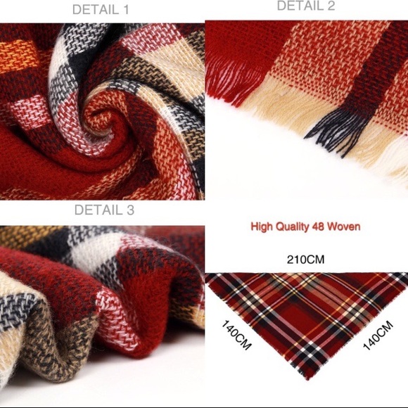 Blanket Scarf Soft Tartan Plaid Red Black Cream - Picture 2 of 4